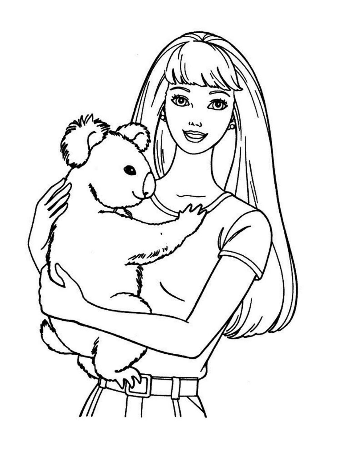 Barbie Coloring Pages with Bear