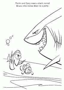 Finding Nemo with shark coloring page