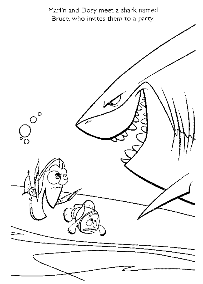 Finding Nemo with shark coloring page