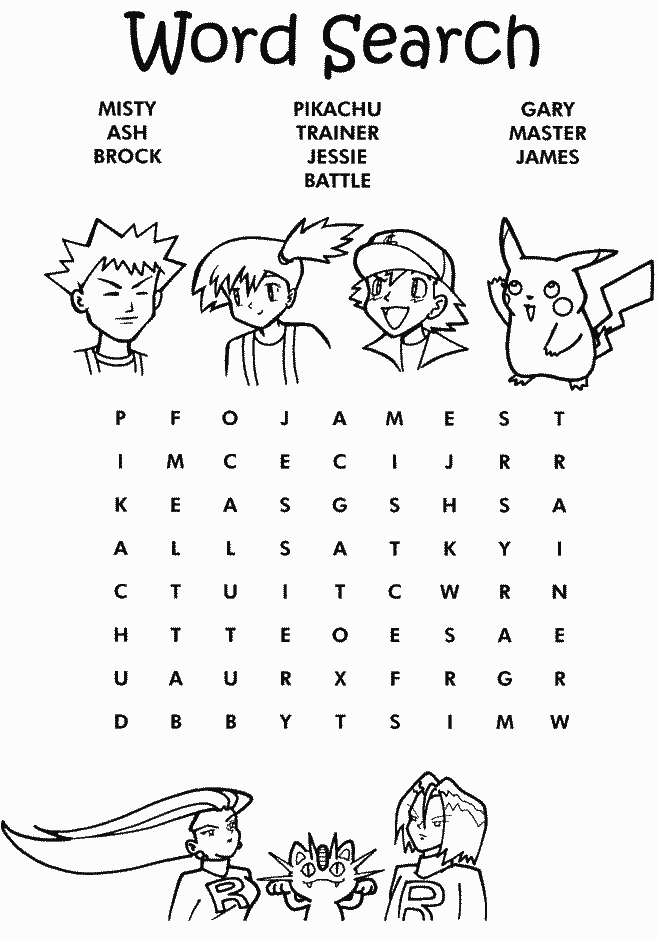 Pokemon word search Disney Coloring Pages